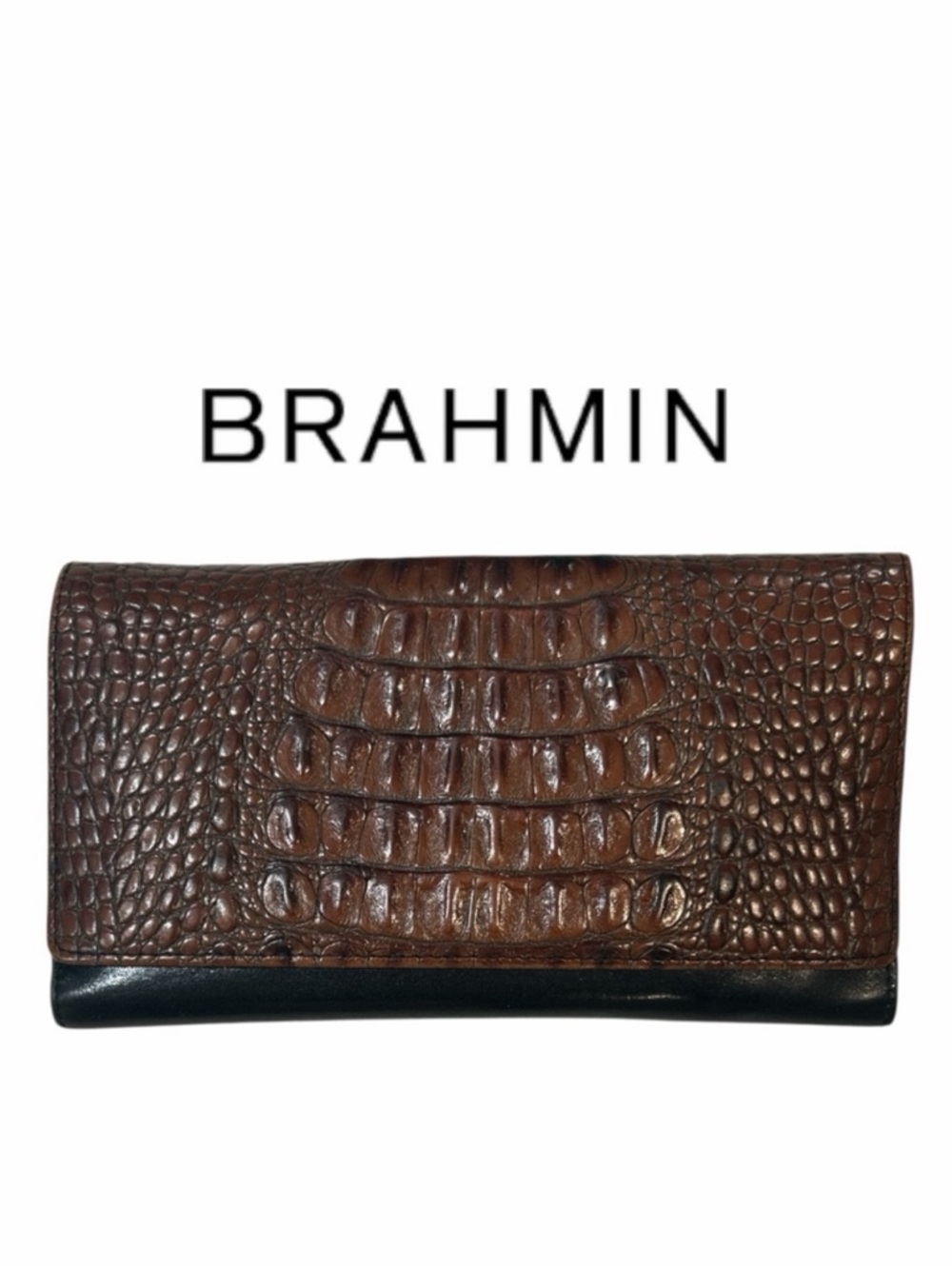 Brahmin VINTAGE Black Leather and Croc Embossed Wallet